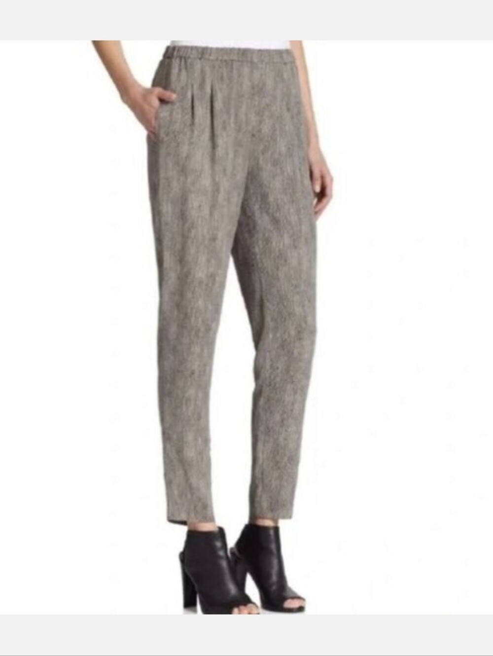 Eileen Fisher Silk Crepe Georgette Pants In Stone Chainette